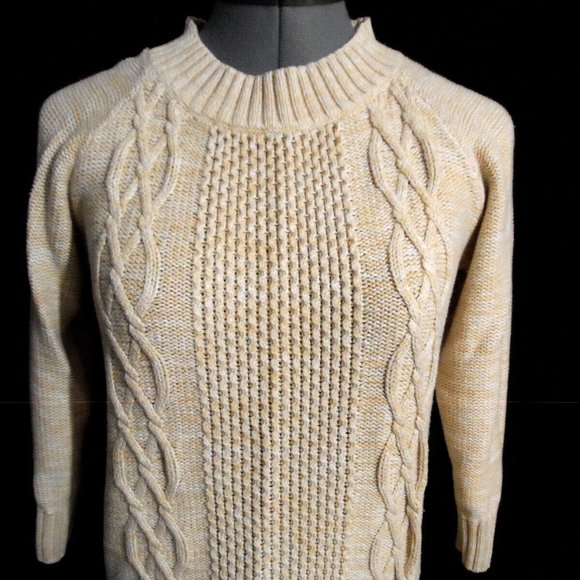 L.L.BEAN Scoop neck Crochet knit sweater XS Beige NaturalCable knit High quality - Picture 3 of 13